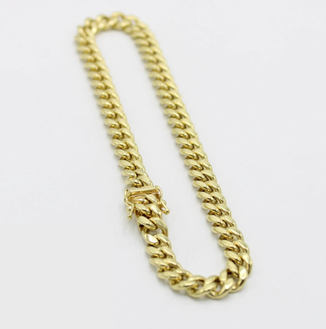 Brazalete para el tobillo cubano de 14k en oro amarillo longitud 10, Ancho 7mm