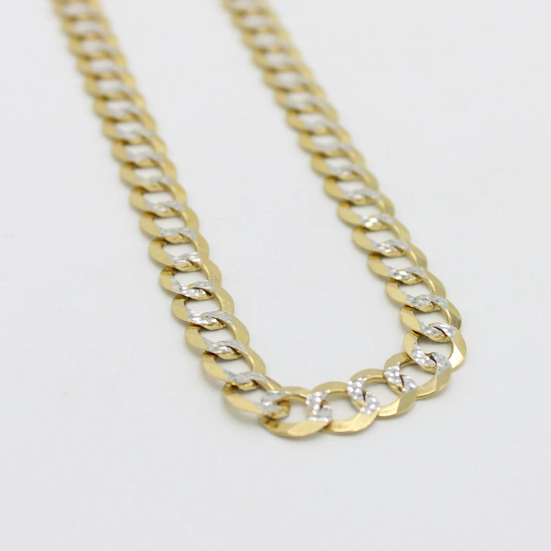 Cadena Plana Cubana Sólida de 14K Oro Amarillo Dos Tonos 8..4 mm\ Largo 24 Pulgadas
