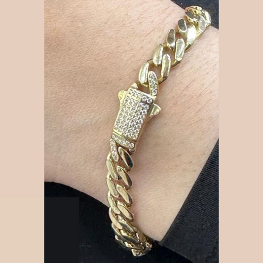 Brazalete Ittallo para mujer de 14K con piedras Cz en Lock Largo 7.5, Ancho. 11mm