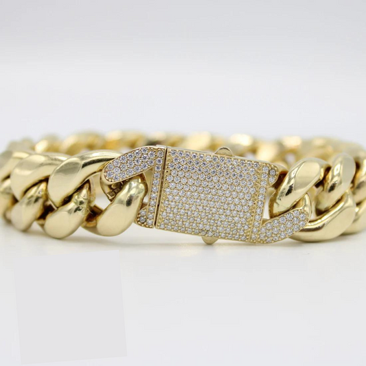 Brazalete cubano semisólido de 14K Largo 8.5, Ancho. 16mm