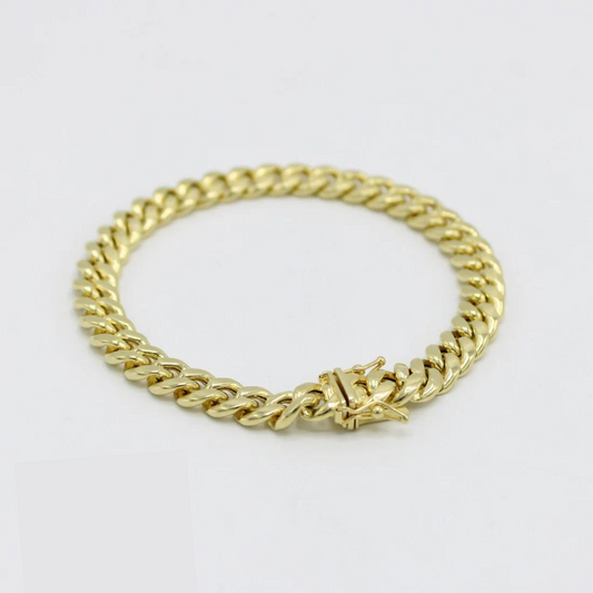 Brazalete cubano de Miami semisólido de 14K Largo 8.5, 7.6 mm