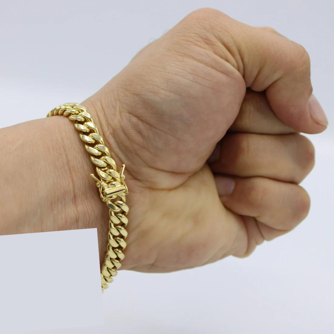 Brazalete cubano de Miami semisólido de 14K Largo 8.5, 7.6 mm