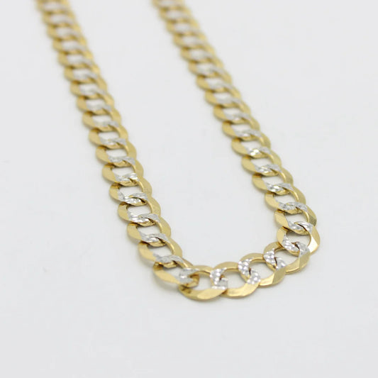 Cadena Plana Cubana Sólida de 14K Oro Amarillo Dos Tonos 8..4 mm\ Largo 24 Pulgadas